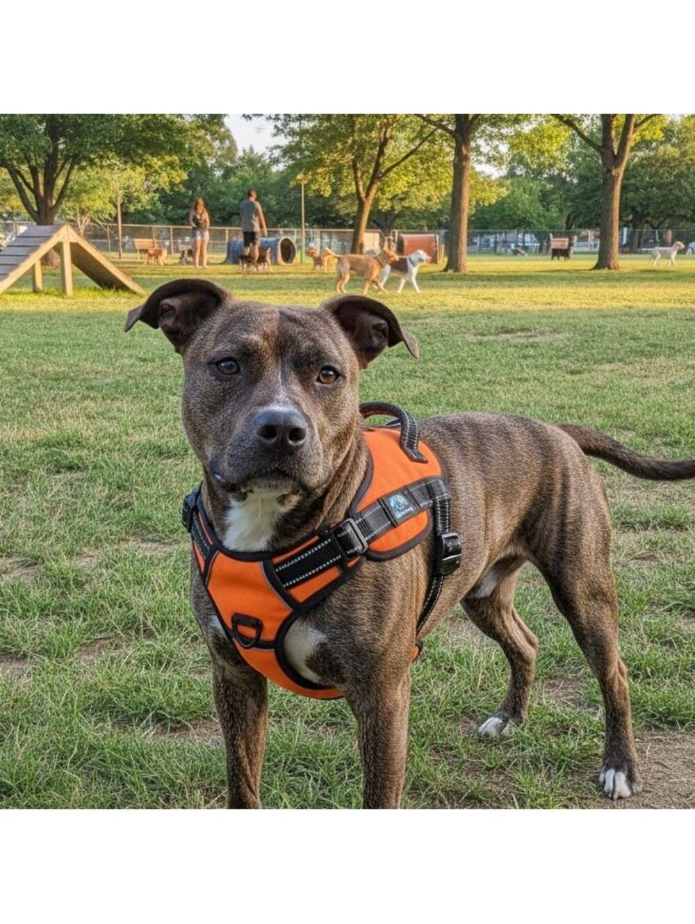 PHOEPET Orange (M) Dog Harness w/ 2 Metal Rings Easy On/Off